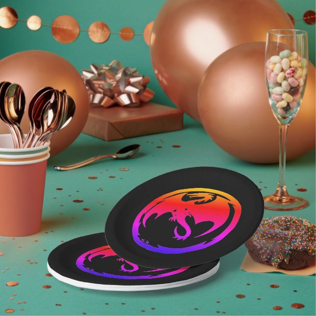 Neon Dragon black paper plates (Multi)
