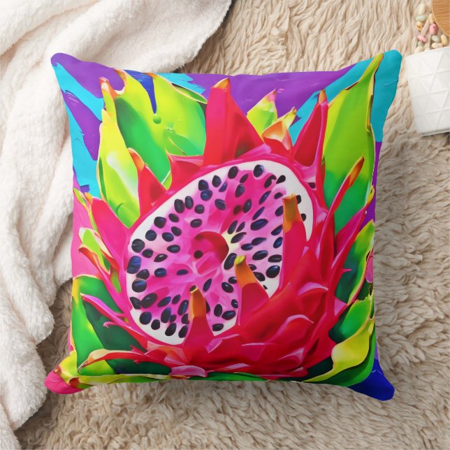 Neon Dragon Fruit Splendour Throw Pillow (Blanket)