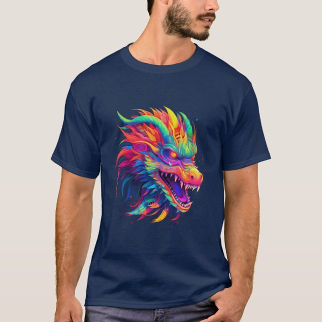 NEON Dragon in Bright, Vivid Colours T-Shirt (Front)