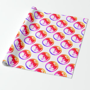 Neon Dragon white glossy wrapping paper medium