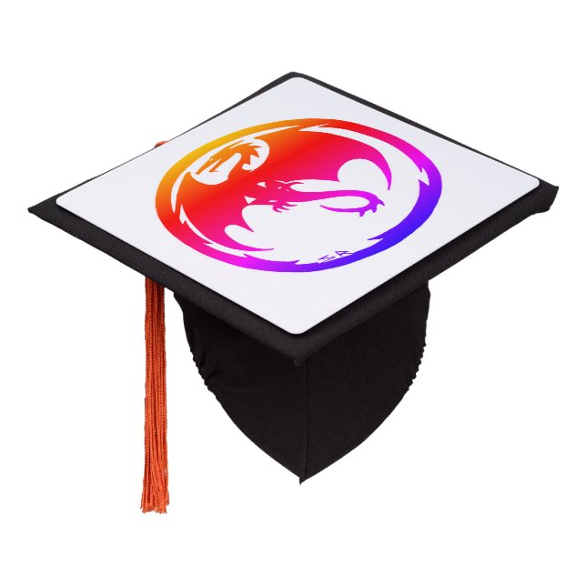 Neon Dragon white graduation cap (Angled)