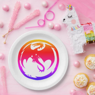 Neon Dragon white large paper plates