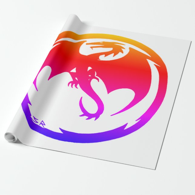 Neon Dragon white matte wrapping paper large (Unrolled)