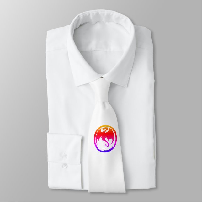 Neon Dragon white necktie (Tied)
