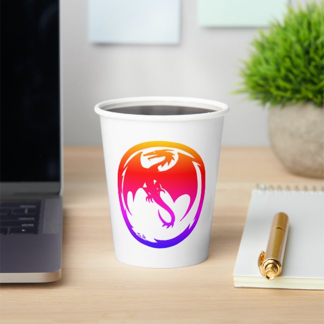 Neon Dragon white paper cups (Insitu)