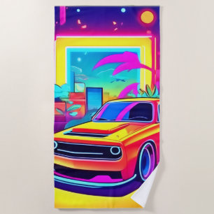 Neon Dream Car Escape Beach Towel
