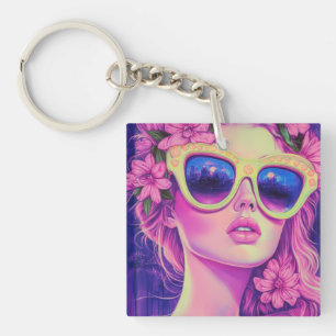 Neon Dream Girl avec lunettes de soleil florales