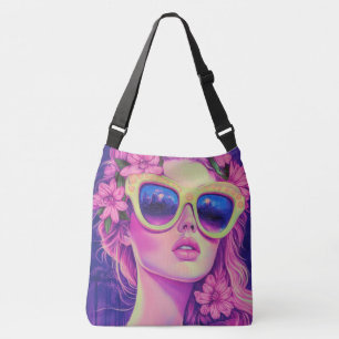 Neon Dream Girl with Floral Sunglasses Crossbody Bag