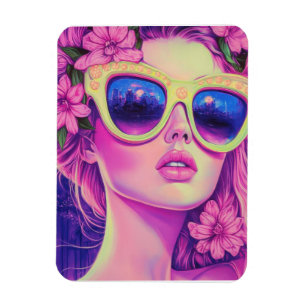 Neon Dream Girl with Floral Sunglasses Magnet