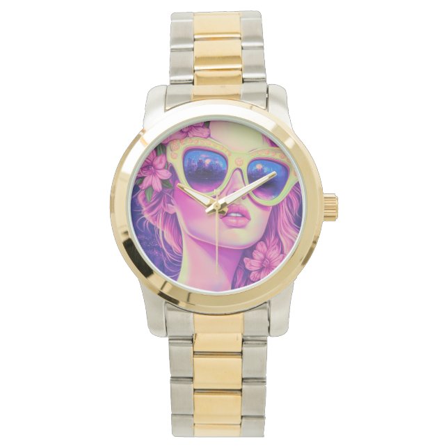 Neon Dream Girl with Floral Sunglasses Watch (Front)