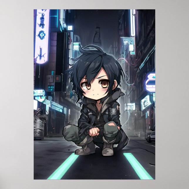 Neon Dreams: A Chibi's Cyberpunk Anime Adventure Poster (Front)