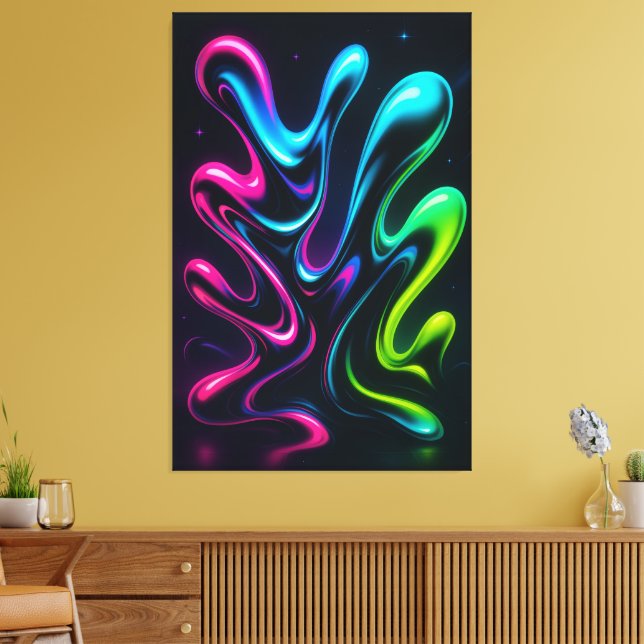 Neon Dreams II Abstract Canvas | Chrome Wall Art (Insitu(LivingRoom))