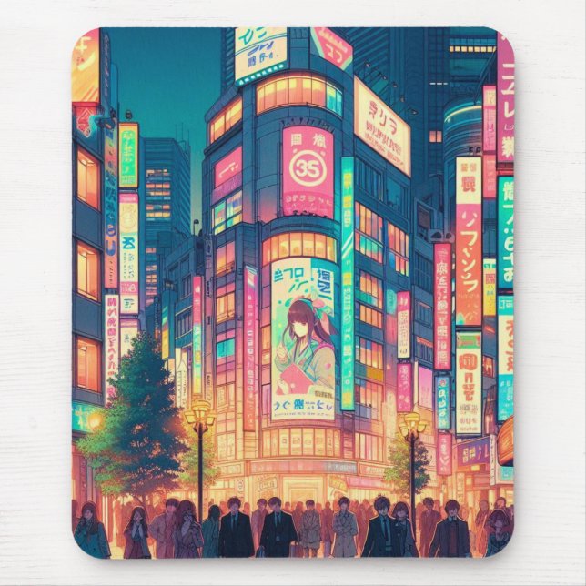 Neon Dreams of Shibuya Mouse Pad (Front)