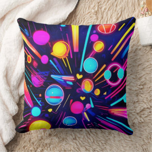 Neon Dreams - Psychedelic Shapes & Colours Throw Pillow