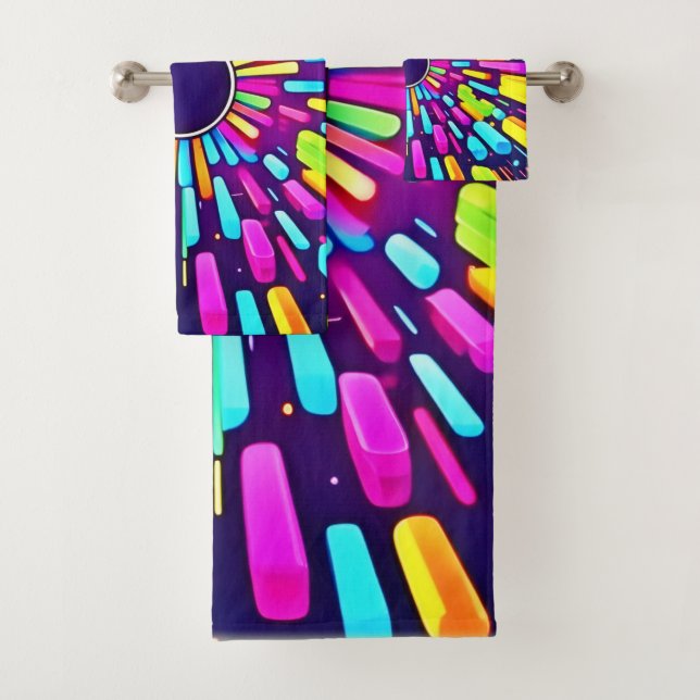 Neon Dreamscape: A Psychedelic Journey Bath Towel Set (Insitu)