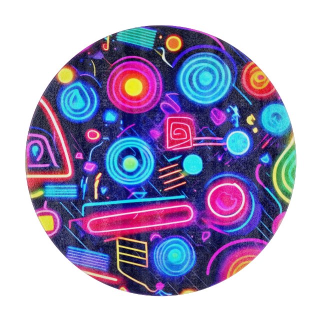 Neon Dreamscape: A Vibrant Abstract Art Cutting Board (Front)