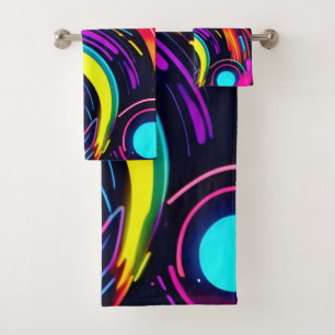 Neon Dreamscape Art Bath Towel Set