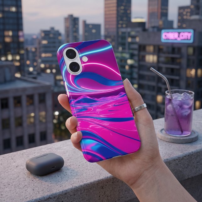 Neon Dreamwave Electric Pink & Blue Abstract Case-Mate iPhone Case (Creator Uploaded)