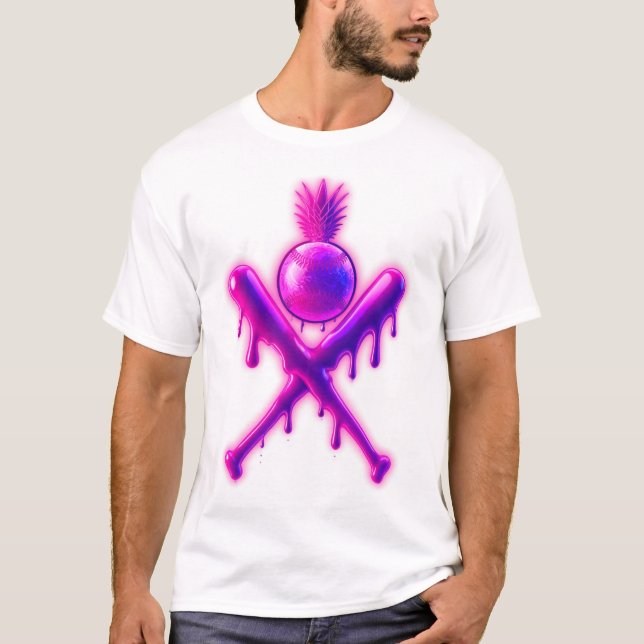 Neon Dripping Baseball Bats Pineapple Summer Sport T-Shirt (Front)