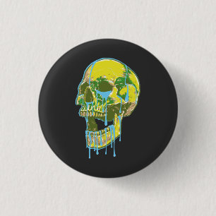 Neon Dripping Skull Illustration – Bold Grunge Art 1 Inch Round Button