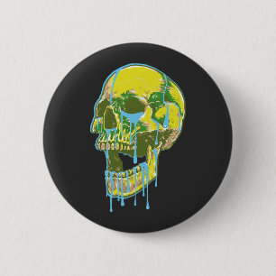 Neon Dripping Skull Illustration – Bold Grunge Art 2 Inch Round Button