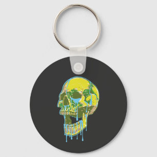 Neon Dripping Skull Illustration – Bold Grunge Art Keychain