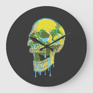 Neon Dripping Skull Illustration – Bold Grunge Art Large Clock