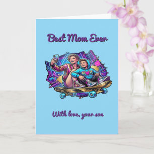 Neon Drive Mother’s Day Card: Cool Mom & Son Art Card