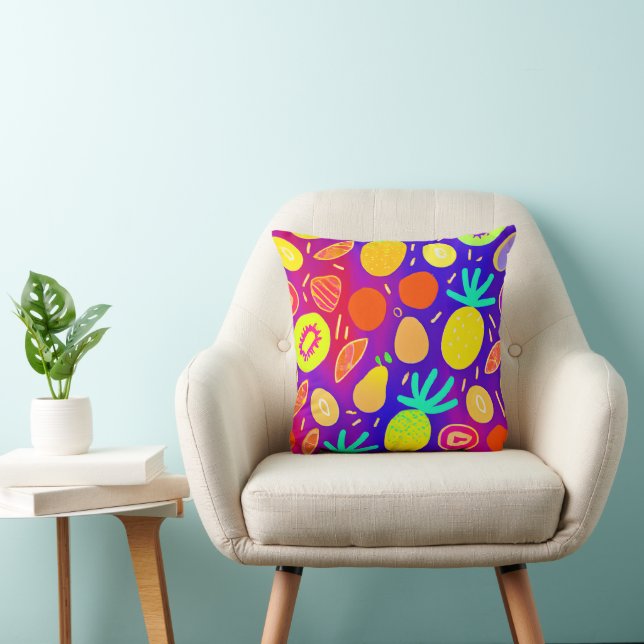 Neon Dynamic Fruit Pattern Art Throw Pillow (Chair)