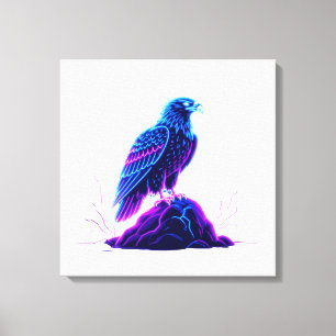 Neon Eagle on Glowing Rock – Cyberpunk Style Canvas Print