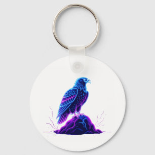 Neon Eagle on Glowing Rock – Cyberpunk Style Keychain