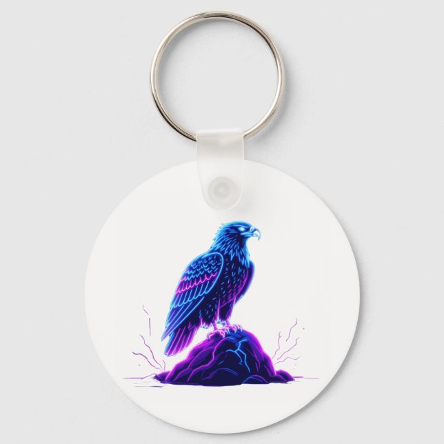 Neon Eagle on Glowing Rock – Cyberpunk Style Keychain (Front)