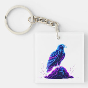 Neon Eagle on Glowing Rock – Cyberpunk Style Keychain