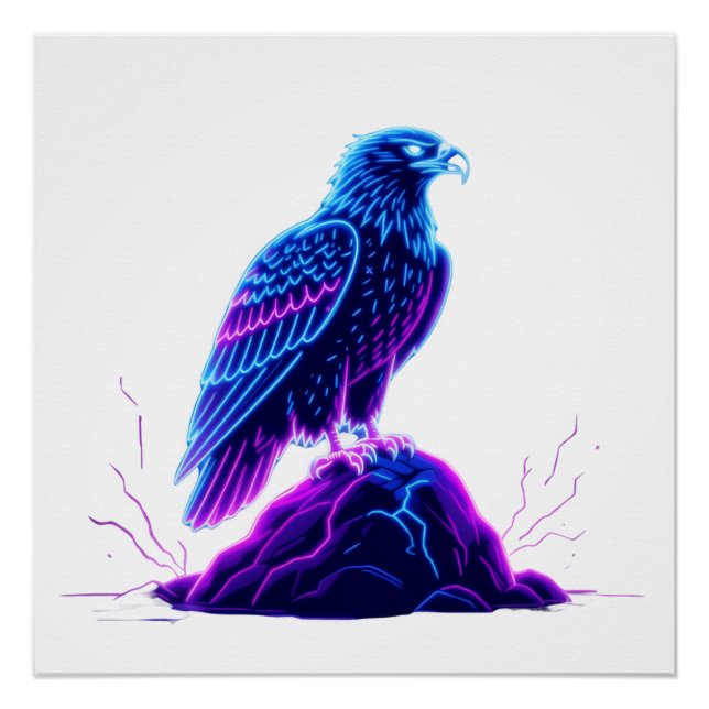 Neon Eagle on Glowing Rock – Cyberpunk Style Poster (Front)