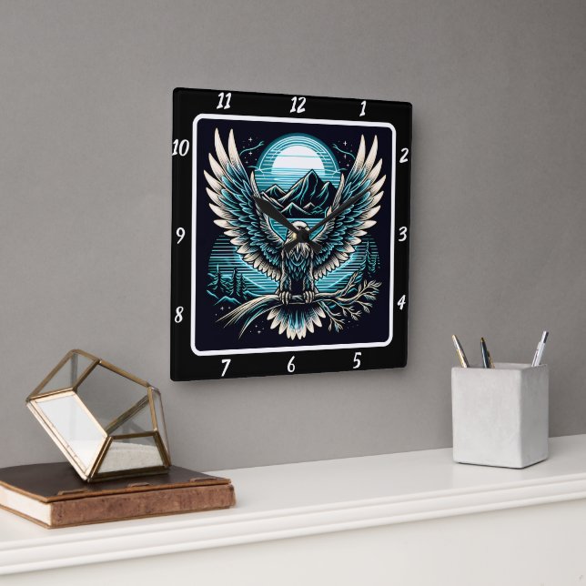 Neon Eagle Skyflare Square Wall Clock (Office)