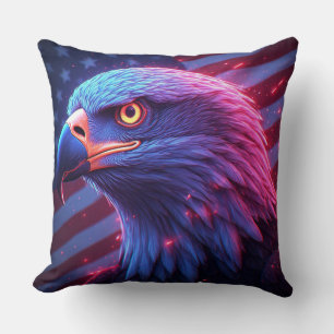 Neon Eagle with American Flag – Futuristic Patriot Throw Pillow