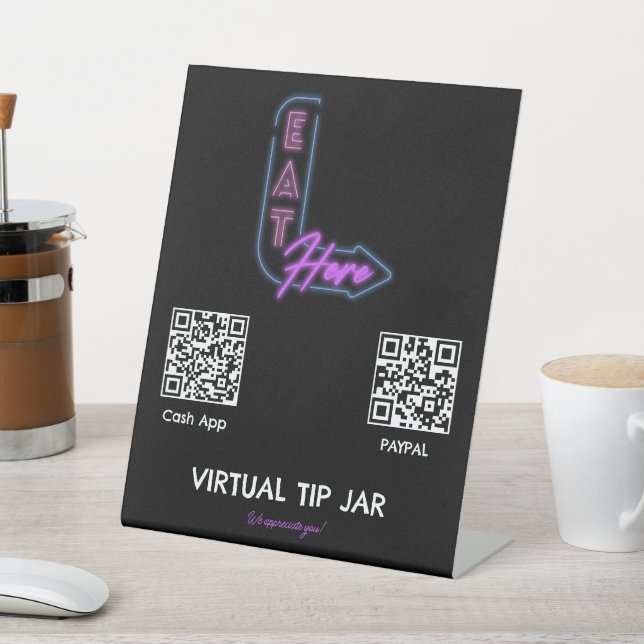 Neon Eat Here Virtual Tip Jar Tabletop Sign (In SItu)