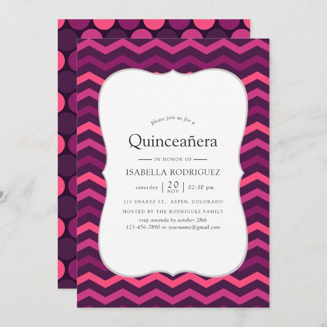 Neon effect purple and pink Quinceanera Invitation (Front/Back)