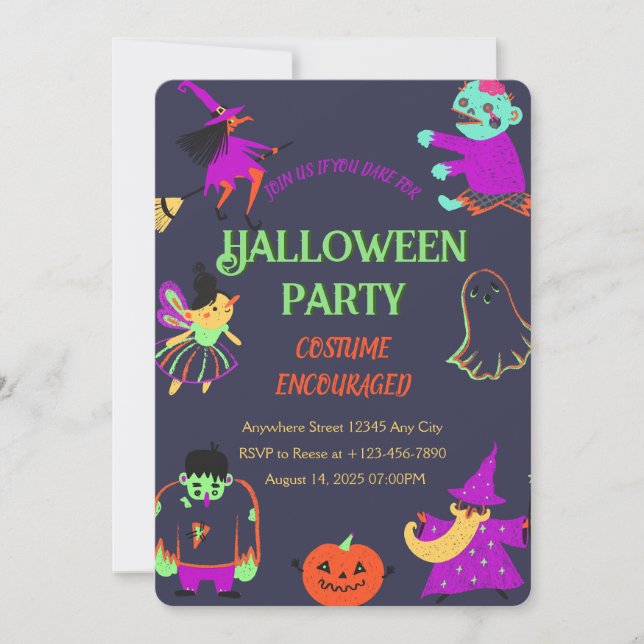 Neon Éffrayant Halloween Party Invitation (Devant)