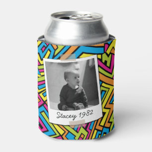 Neon Eighties 80's Retro 40th Birthday Photo Can Cooler