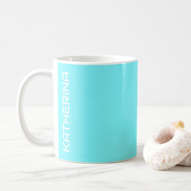 Neon Electric Blue Solid Colour Personalized  Coffee Mug (With Donut)