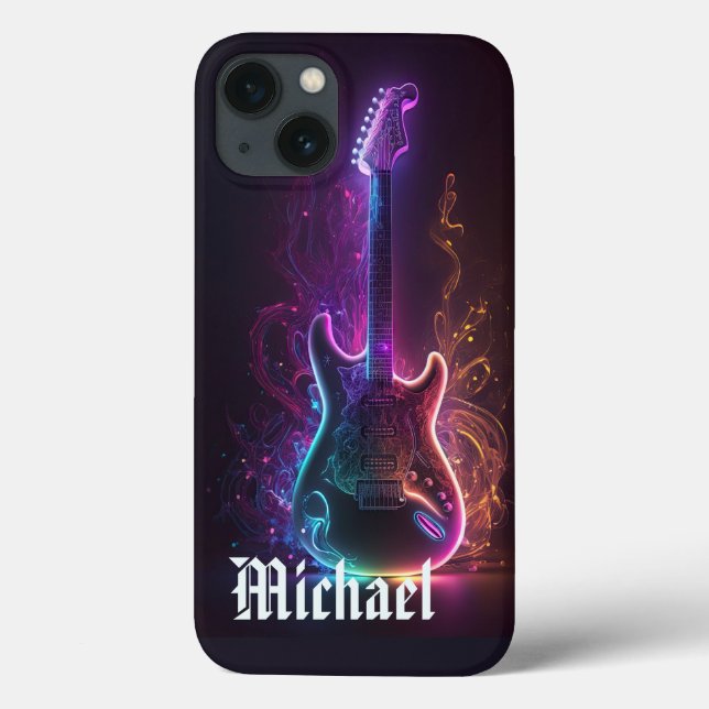 Neon Electric Guitar Music Personalized Name Case-Mate iPhone Case (Back)