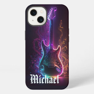 Neon Electric Guitar Music Personalized Name iPhone 13 Case