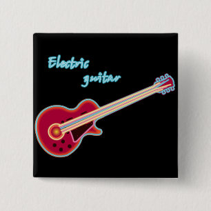 Neon Electric Guitar Retro 80s Rock Music 2 Inch Square Button