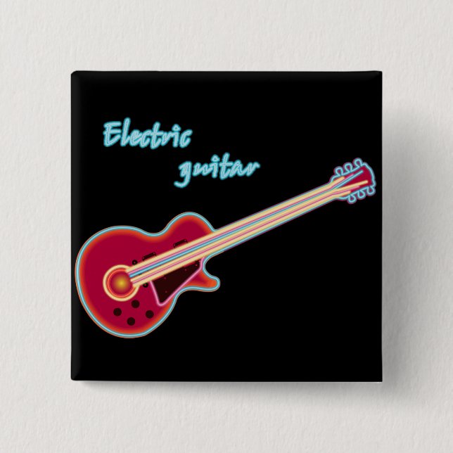 Neon Electric Guitar Retro 80s Rock Music 2 Inch Square Button (Front)
