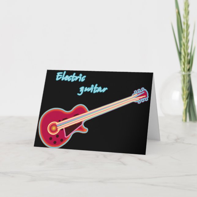 Neon Electric Guitar Retro 80s Rock Music Card (Front)