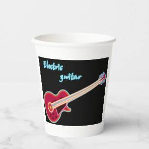 Neon Electric Guitar Retro 80s Rock Music Paper Cups
