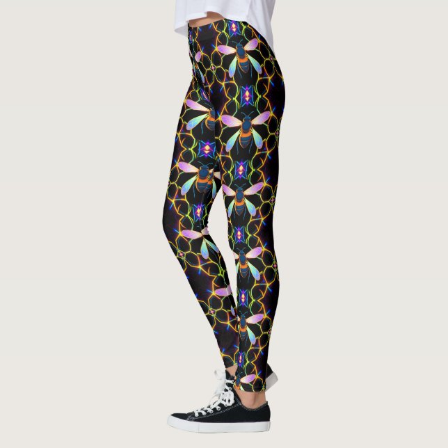 Neon Electric Honeycomb Bee Leggings (Left)
