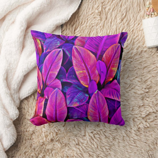 Neon Elegance Vivid Leaf Radiance Throw Pillow (Blanket)