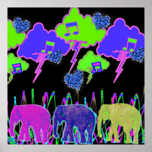 Neon Elephants Poster